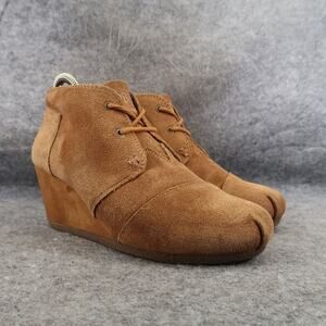 Skechers Shoes Womens 6.5 Bob Bootie Wedge Desert Leather Lace Up Comfort Brown